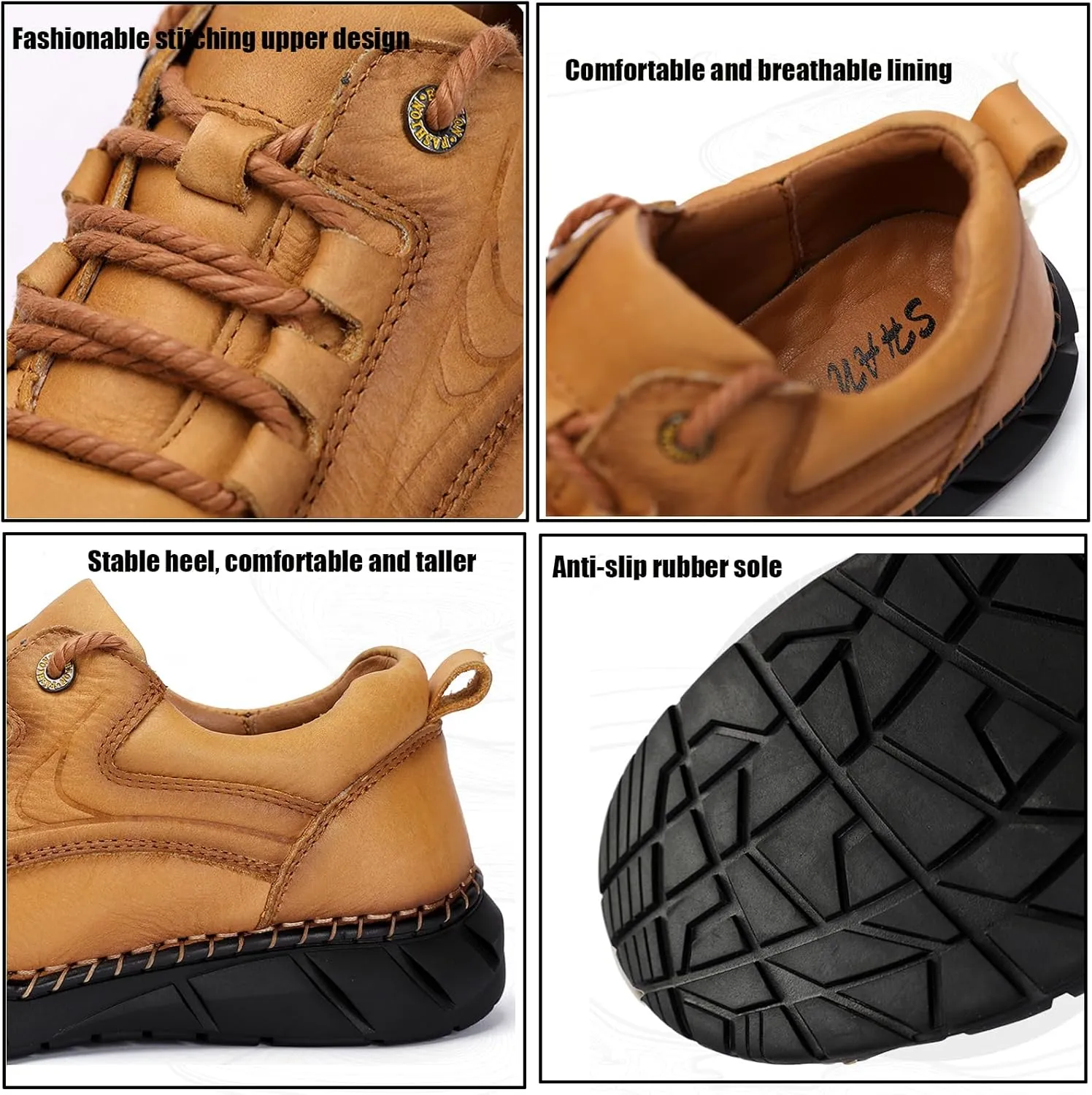 Men's Hand-Stitched Lace-up Leather Hiking Chukka Boot,Casual Outdoor Non-Slip Waterproof Sneakers Fashionable Walking Driving Shoes Comfortable for Work Office Dress Shoes