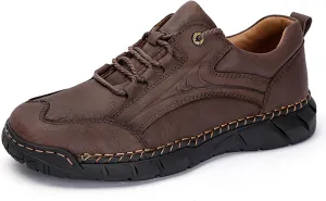 Men's Hand-Stitched Lace-up Leather Hiking Chukka Boot,Casual Outdoor Non-Slip Waterproof Sneakers Fashionable Walking Driving Shoes Comfortable for Work Office Dress Shoes