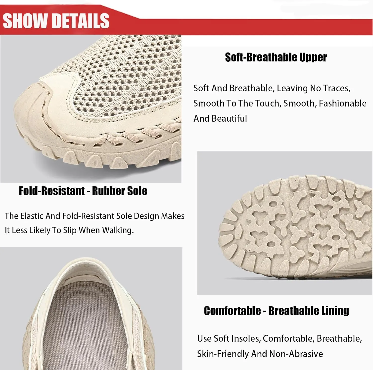 Men's Handmade Hollow Mesh Slip-On Loafers Comfortable Lightweight Breathable Closed Toe Walking Sandals Suitable for Outdoor Cross-Country Anti-Slip Hiking Sneakers