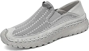 Men's Handmade Hollow Mesh Slip-On Loafers Comfortable Lightweight Breathable Closed Toe Walking Sandals Suitable for Outdoor Cross-Country Anti-Slip Hiking Sneakers