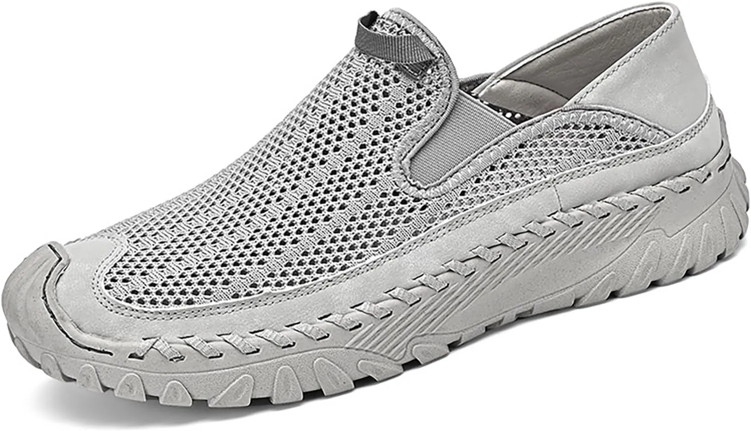 Men's Handmade Hollow Mesh Slip-On Loafers Comfortable Lightweight Breathable Closed Toe Walking Sandals Suitable for Outdoor Cross-Country Anti-Slip Hiking Sneakers