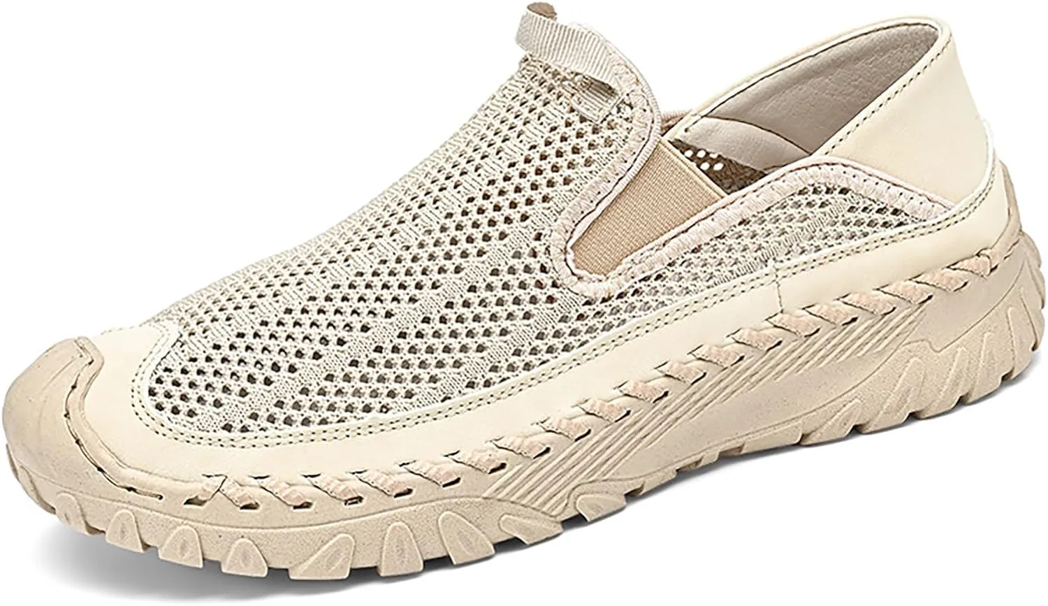 Men's Handmade Hollow Mesh Slip-On Loafers Comfortable Lightweight Breathable Closed Toe Walking Sandals Suitable for Outdoor Cross-Country Anti-Slip Hiking Sneakers