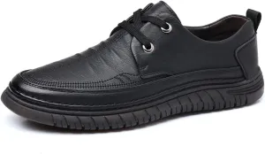 Mens Handmade Leather Lace Up Flats Oxford Shoes Casual Lightweight Low Top Non-Slip Round Toe Walking Driving Loafers Shoes