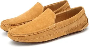 Men's Handmade Suede Penny Loafers, Fashionable Round Wide Toe Non-Slip Moccasins, Casual Formal Boat Shoes, Work Driving, Casual Slip-On Loafers