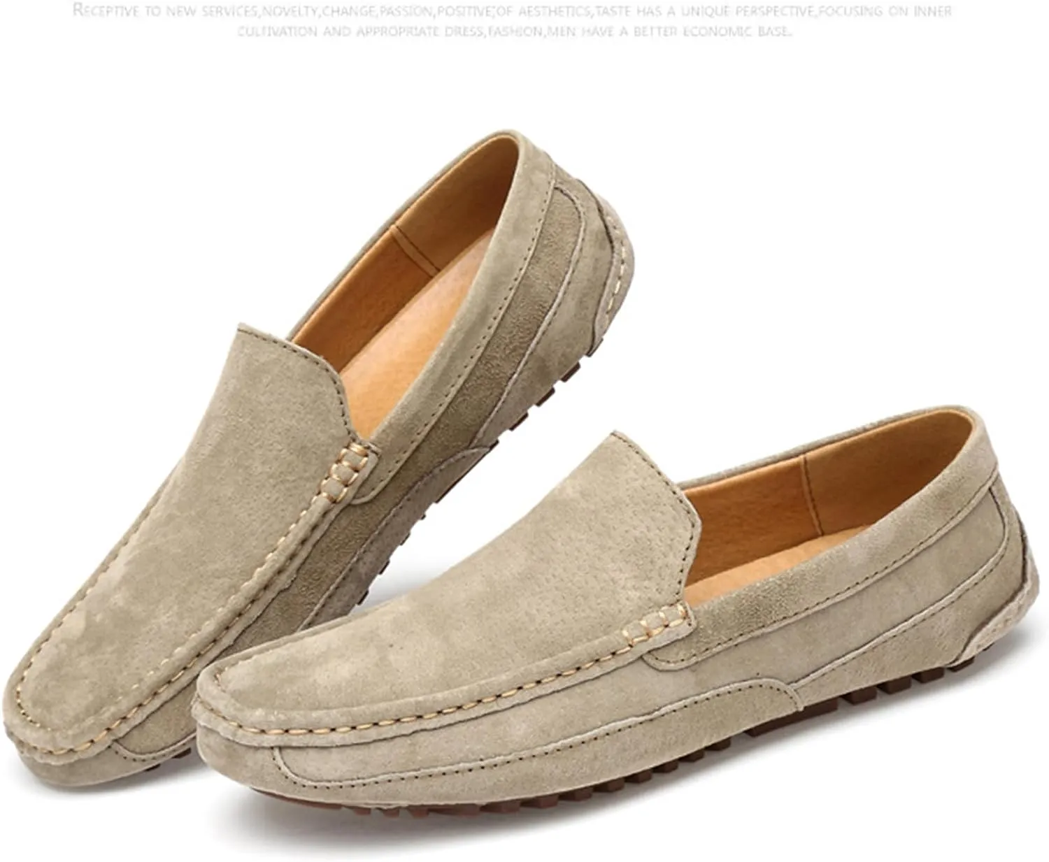 Men's Handmade Suede Penny Loafers, Fashionable Round Wide Toe Non-Slip Moccasins, Casual Formal Boat Shoes, Work Driving, Casual Slip-On Loafers