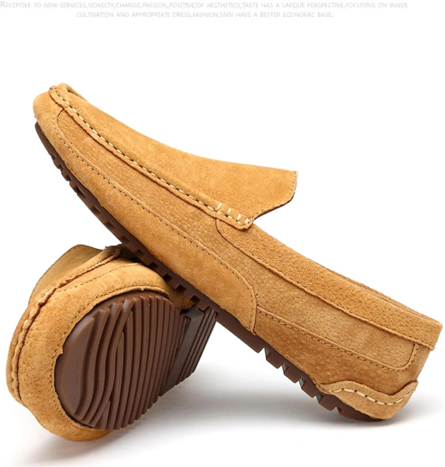Men's Handmade Suede Penny Loafers, Fashionable Round Wide Toe Non-Slip Moccasins, Casual Formal Boat Shoes, Work Driving, Casual Slip-On Loafers