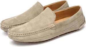 Men's Handmade Suede Penny Loafers, Fashionable Round Wide Toe Non-Slip Moccasins, Casual Formal Boat Shoes, Work Driving, Casual Slip-On Loafers