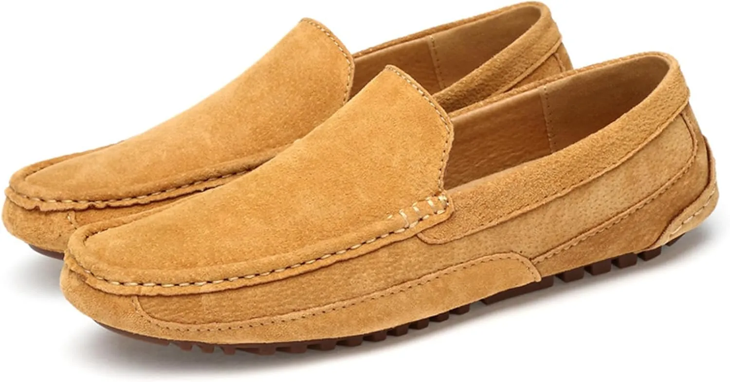 Men's Handmade Suede Penny Loafers, Fashionable Round Wide Toe Non-Slip Moccasins, Casual Formal Boat Shoes, Work Driving, Casual Slip-On Loafers