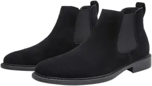 Men's High-Top Leather Boots With Pointed Toe Elastic Band Design Slip-on Casual Shoes Lightweight TPR Soft Sole Work Shoes Ankle Boots for Man