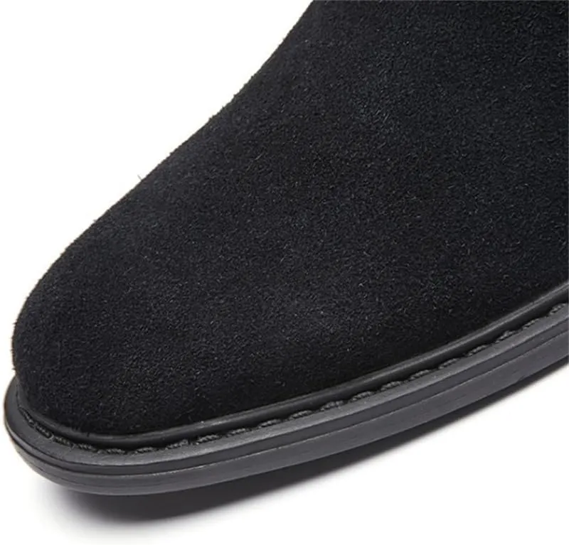 Men's High-Top Leather Boots With Pointed Toe Elastic Band Design Slip-on Casual Shoes Lightweight TPR Soft Sole Work Shoes Ankle Boots for Man