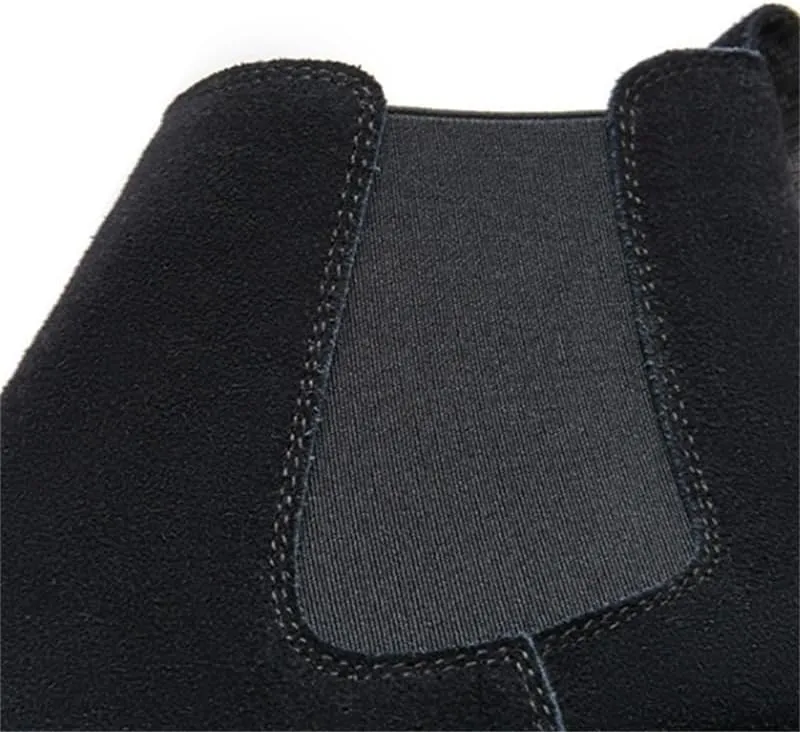 Men's High-Top Leather Boots With Pointed Toe Elastic Band Design Slip-on Casual Shoes Lightweight TPR Soft Sole Work Shoes Ankle Boots for Man