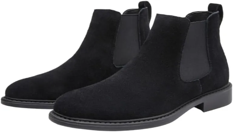 Men's High-Top Leather Boots With Pointed Toe Elastic Band Design Slip-on Casual Shoes Lightweight TPR Soft Sole Work Shoes Ankle Boots for Man