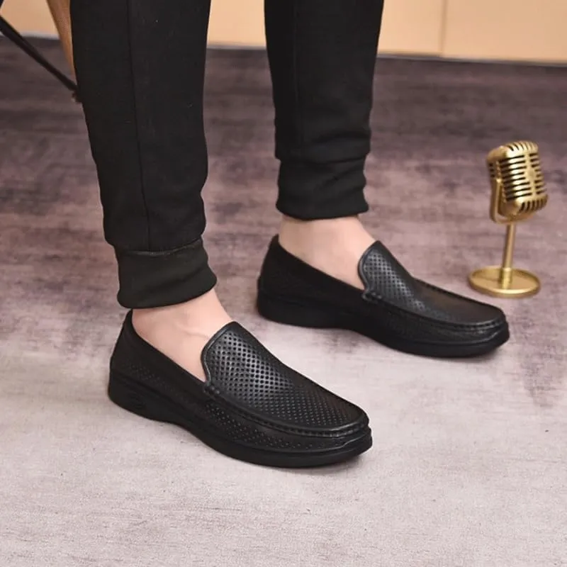 Men's Hollow Casual Dress Loafers Classic Slip-on Formal Shoes Mens Commuter Slip-Resistant Lightweight Breathable Easy to Walk