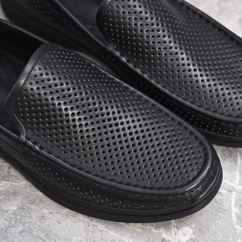 Men's Hollow Casual Dress Loafers Classic Slip-on Formal Shoes Mens Commuter Slip-Resistant Lightweight Breathable Easy to Walk