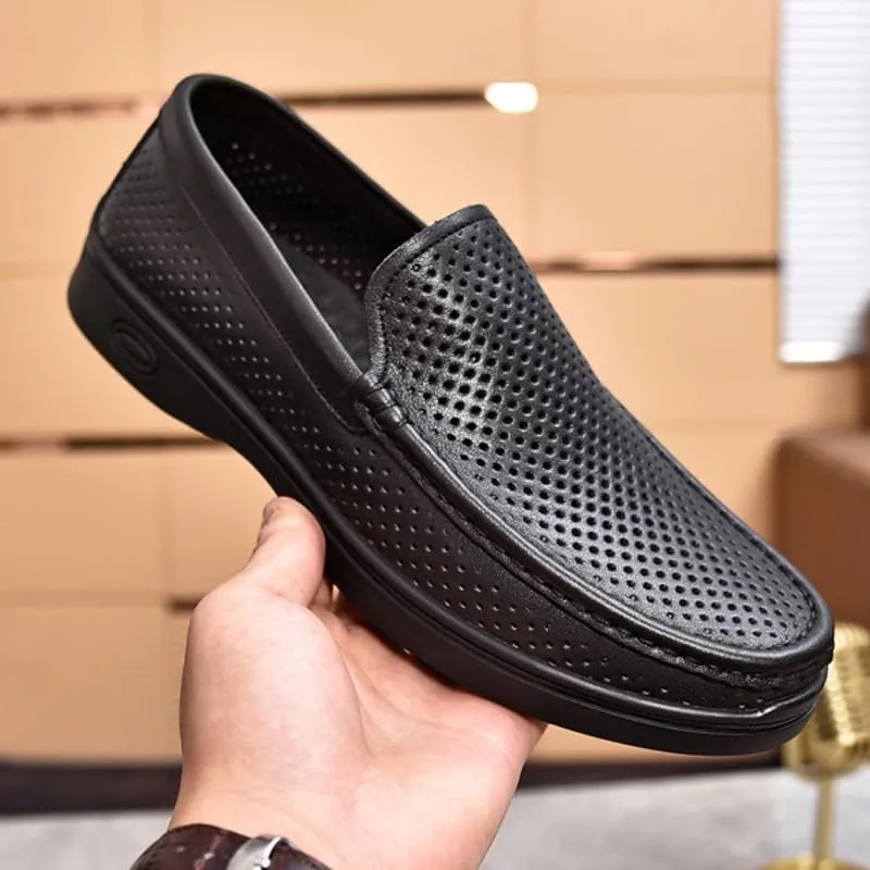 Men's Hollow Casual Dress Loafers Classic Slip-on Formal Shoes Mens Commuter Slip-Resistant Lightweight Breathable Easy to Walk