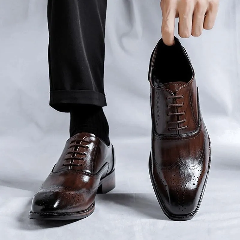Men's Leather British Style Lace Up Wing Tip Dress Shoe Business Casual Men Formal Shoes