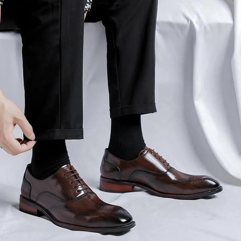 Men's Leather British Style Lace Up Wing Tip Dress Shoe Business Casual Men Formal Shoes