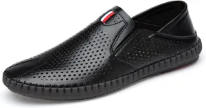 Men's Leather Cut Out Breathable Loafers Fashion Round Toe Slip On Soft Solewalking Flats Sandals Formal Business Casual Comfortable Work Shoes