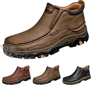 Men's Leather Dress Loafers Slip On Waterproof Boots for Men, Non Slip Lightweight Breathable Business Hiking Shoes for Wedding Walking Travel