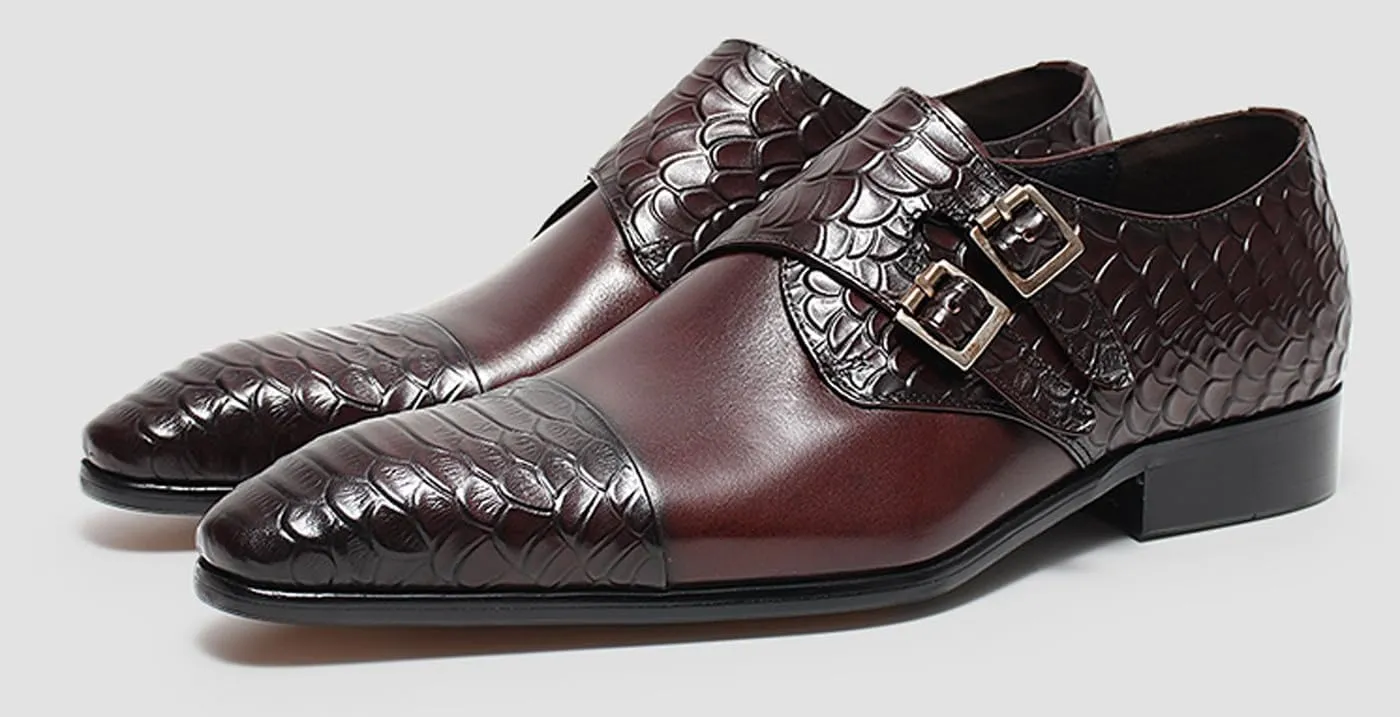 Men’s Leather Dress Shoes – Monk Strap Loafres with Double Buckle, Cushioned Insole & Slip-Resistant Sole for Business Casual, Wedding & Formal Wear
