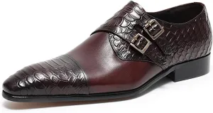 Men’s Leather Dress Shoes – Monk Strap Loafres with Double Buckle, Cushioned Insole & Slip-Resistant Sole for Business Casual, Wedding & Formal Wear