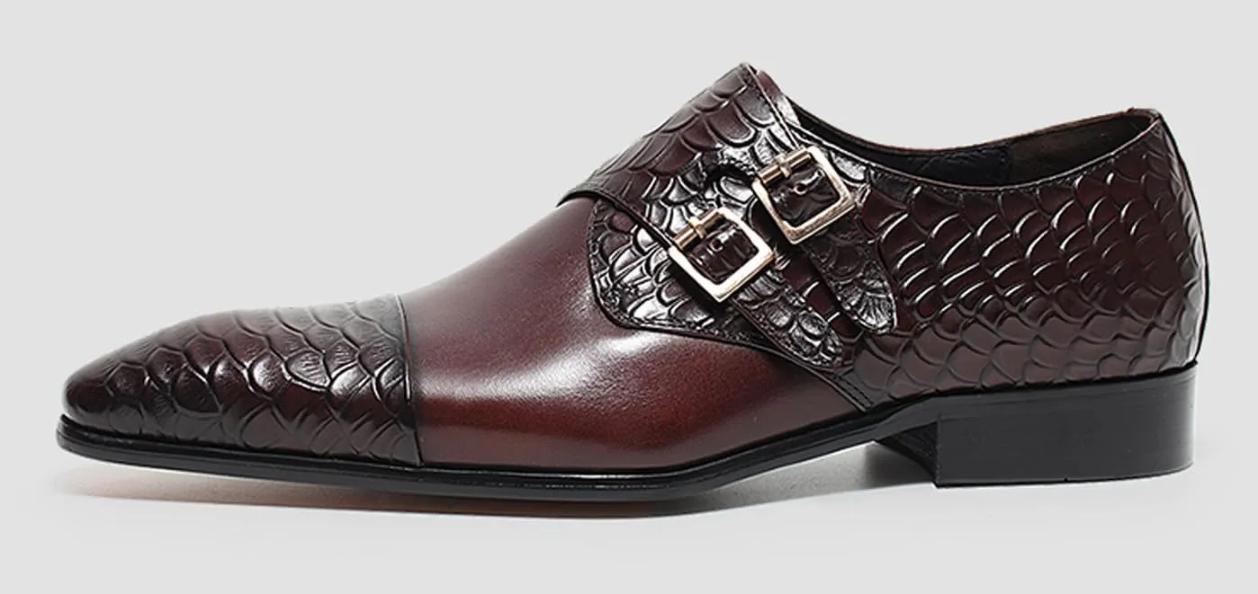 Men’s Leather Dress Shoes – Monk Strap Loafres with Double Buckle, Cushioned Insole & Slip-Resistant Sole for Business Casual, Wedding & Formal Wear