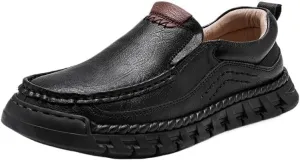 Men's Leather Loafers with Rugged Lug Sole Outdoor-Inspired Tread Pattern for City Exploration & Urban Photography Sessions