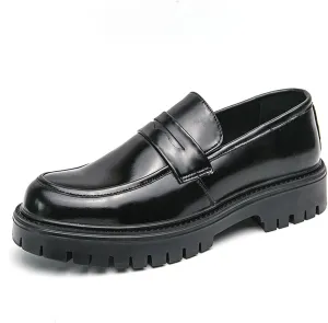 Men's Leather Platform Slip-On Penny Loafers Fashion Business Casual Dress Shoes Comfortable Non-Slip Thick Sole Chunk Heel Driving Loafers