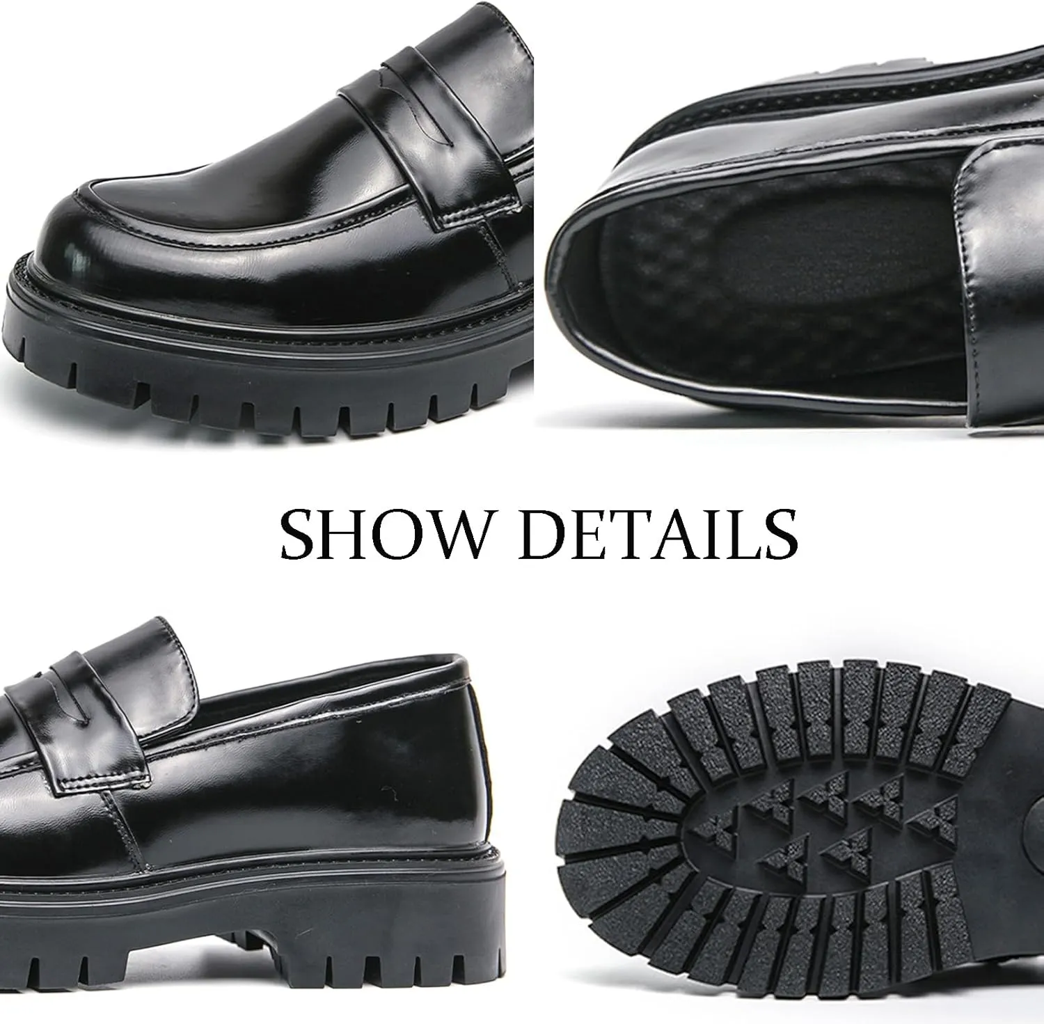 Men's Leather Platform Slip-On Penny Loafers Fashion Business Casual Dress Shoes Comfortable Non-Slip Thick Sole Chunk Heel Driving Loafers