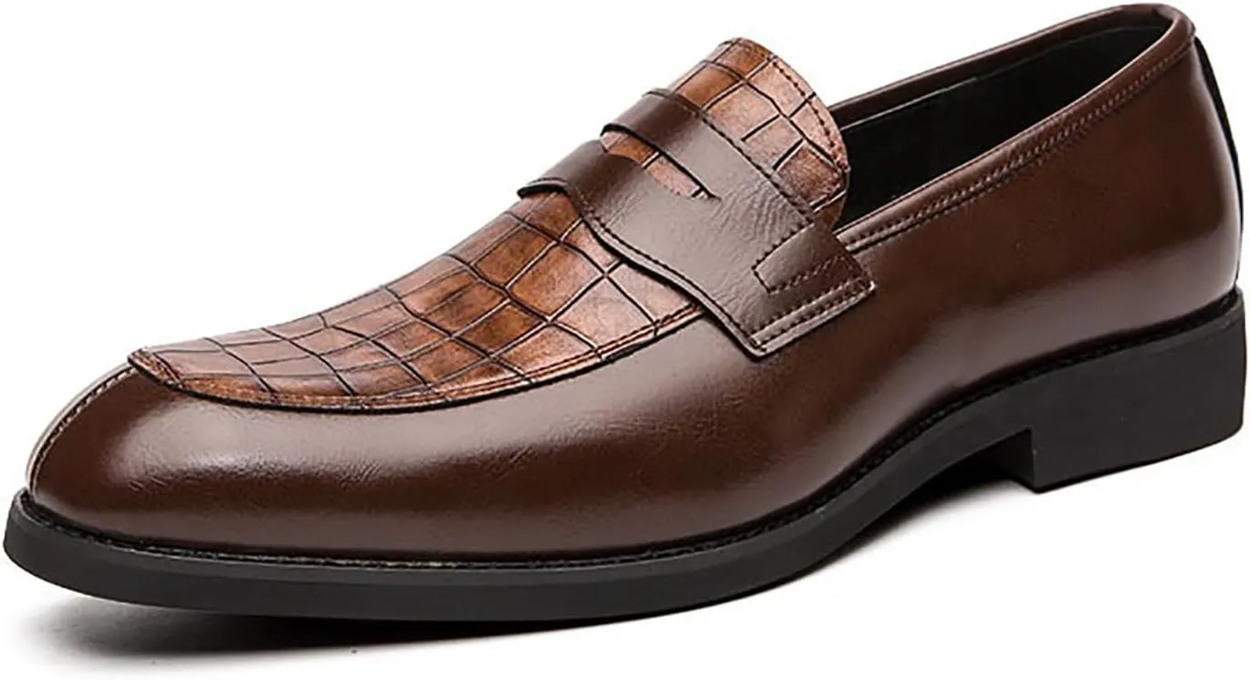 Men's Leather Printed Slip-On Dress Oxford Shoes Comfortable Round Toe Formal Business Loafers Moccasins Shoes for Men