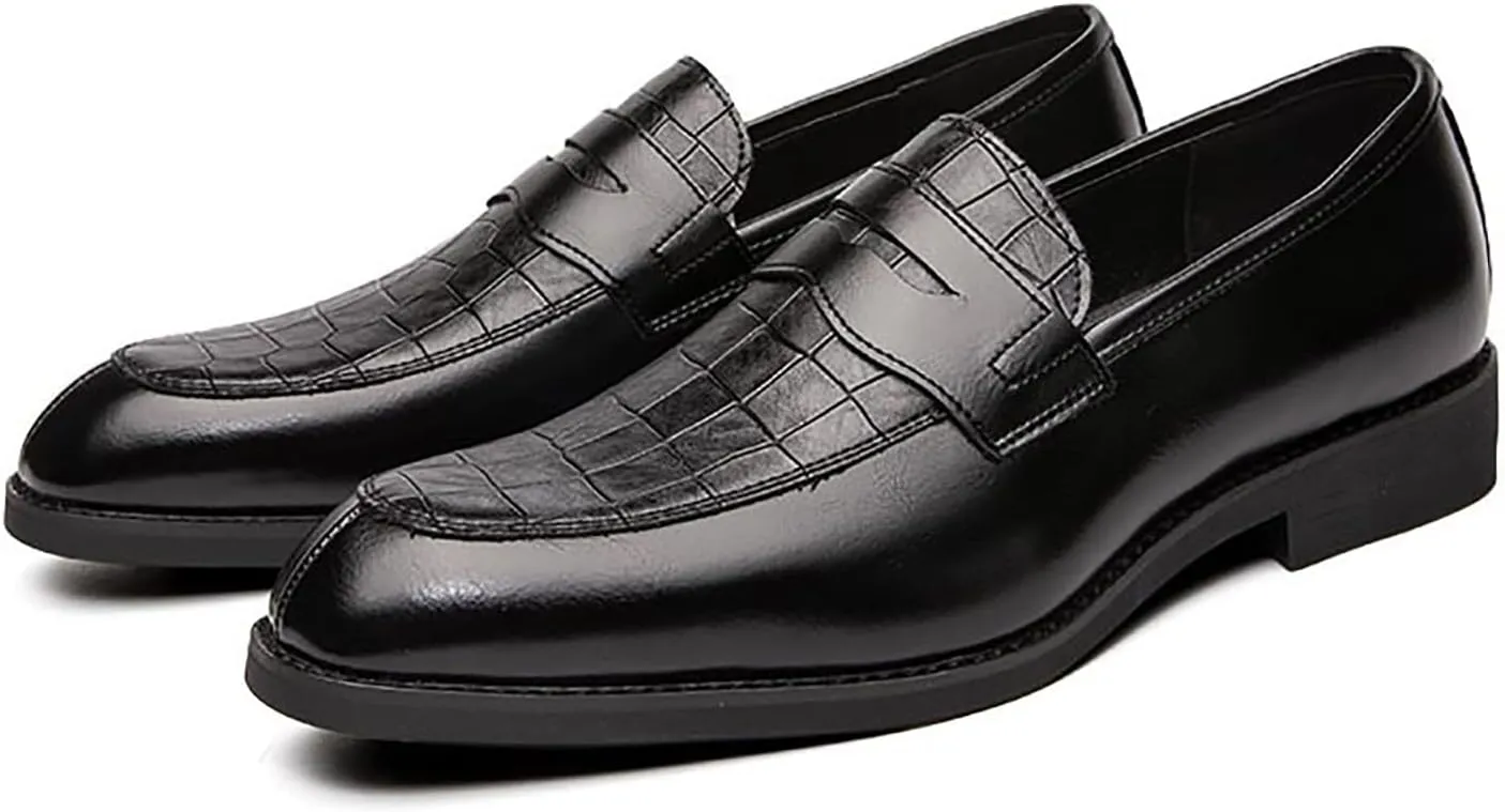 Men's Leather Printed Slip-On Dress Oxford Shoes Comfortable Round Toe Formal Business Loafers Moccasins Shoes for Men
