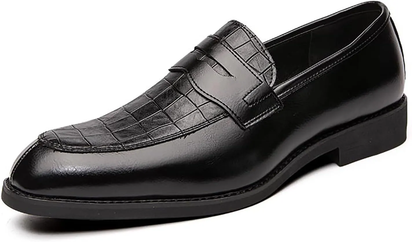 Men's Leather Printed Slip-On Dress Oxford Shoes Comfortable Round Toe Formal Business Loafers Moccasins Shoes for Men