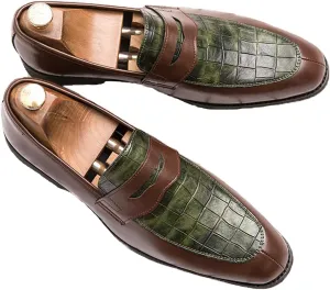 Men's Leather Printed Slip-On Dress Oxford Shoes Comfortable Round Toe Formal Business Loafers Moccasins Shoes for Men
