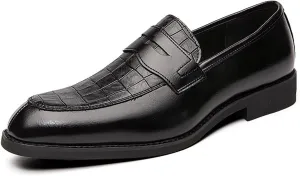 Men's Leather Printed Slip-On Dress Oxford Shoes Comfortable Round Toe Formal Business Loafers Moccasins Shoes for Men