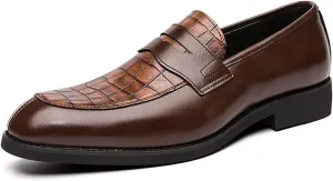 Men's Leather Printed Slip-On Dress Oxford Shoes Comfortable Round Toe Formal Business Loafers Moccasins Shoes for Men