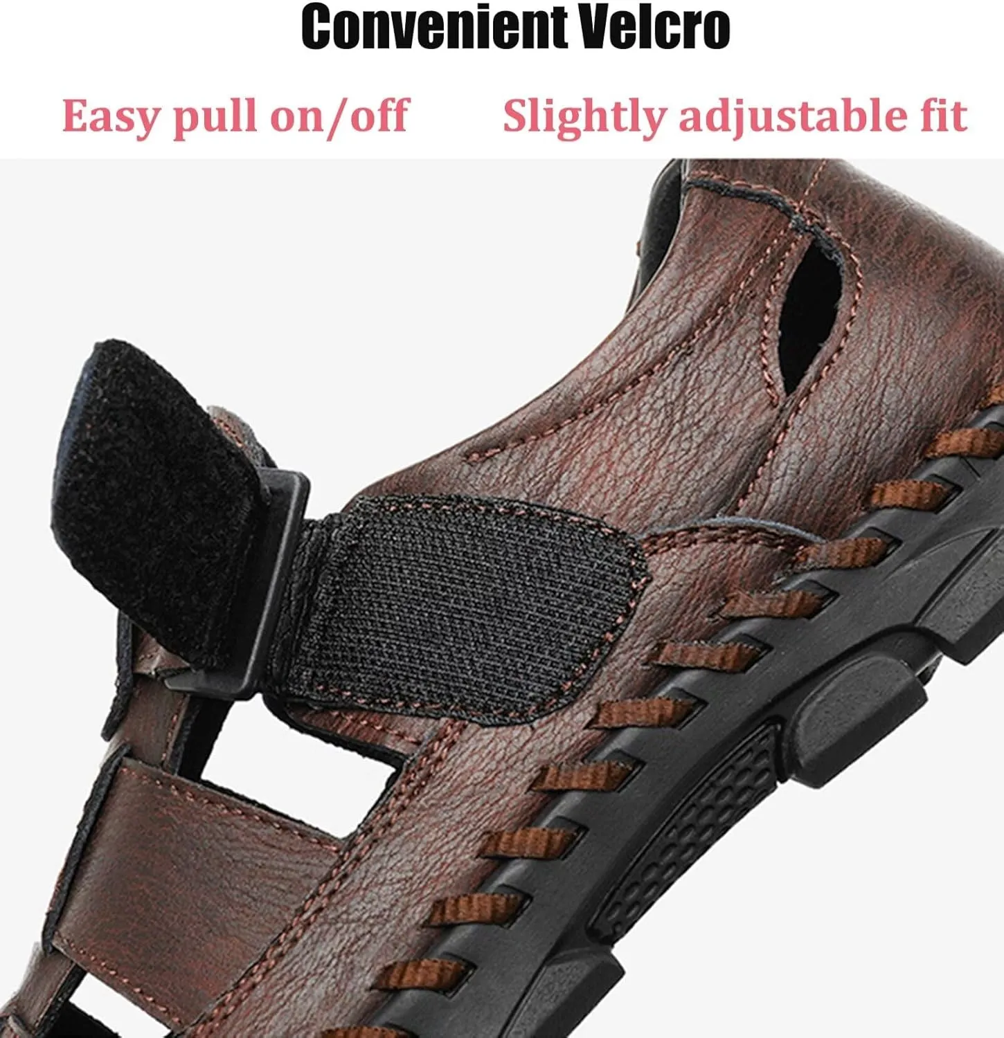 Mens Leather Sandals Casual Fisherman Summer Closed Toe Sandals Driving Hiking Trekking Walking Sandals Non-Slip Beach Shoes