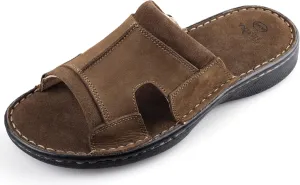 Men's Leather Slide Sandals With Memory Foam - Comfortable Lightweight Summer Casual Slip-On Sandals for Indoor & Outdoor, Beach, Pool, House Slippers