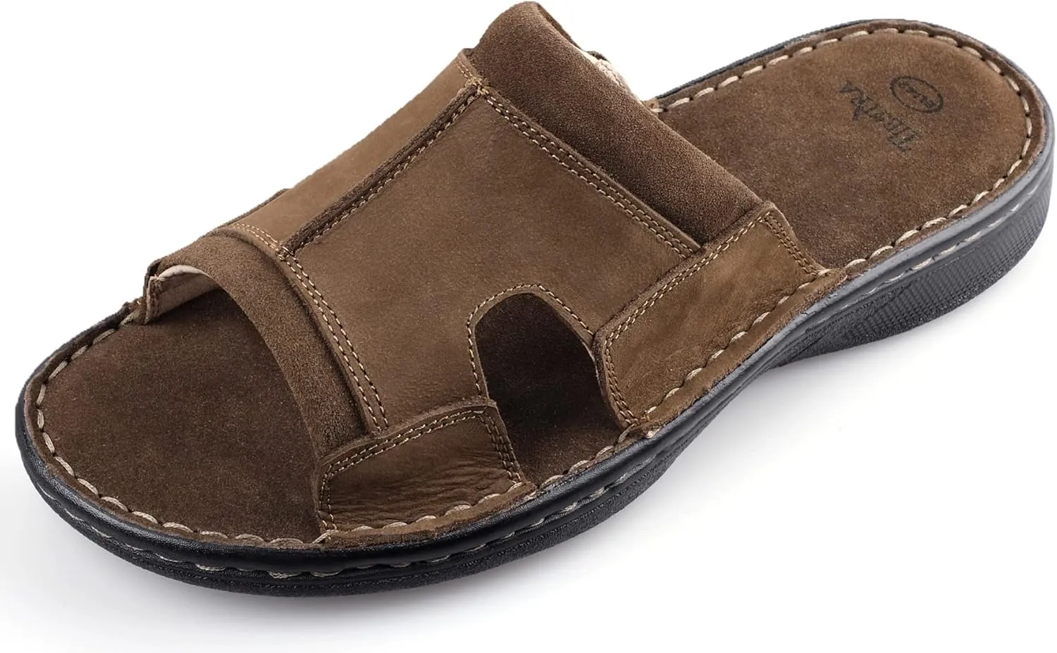 Men's Leather Slide Sandals With Memory Foam - Comfortable Lightweight Summer Casual Slip-On Sandals for Indoor & Outdoor, Beach, Pool, House Slippers