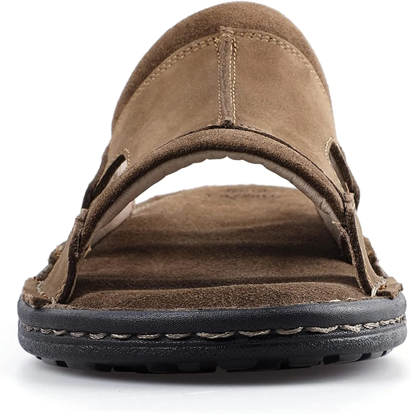 Men's Leather Slide Sandals With Memory Foam - Comfortable Lightweight Summer Casual Slip-On Sandals for Indoor & Outdoor, Beach, Pool, House Slippers