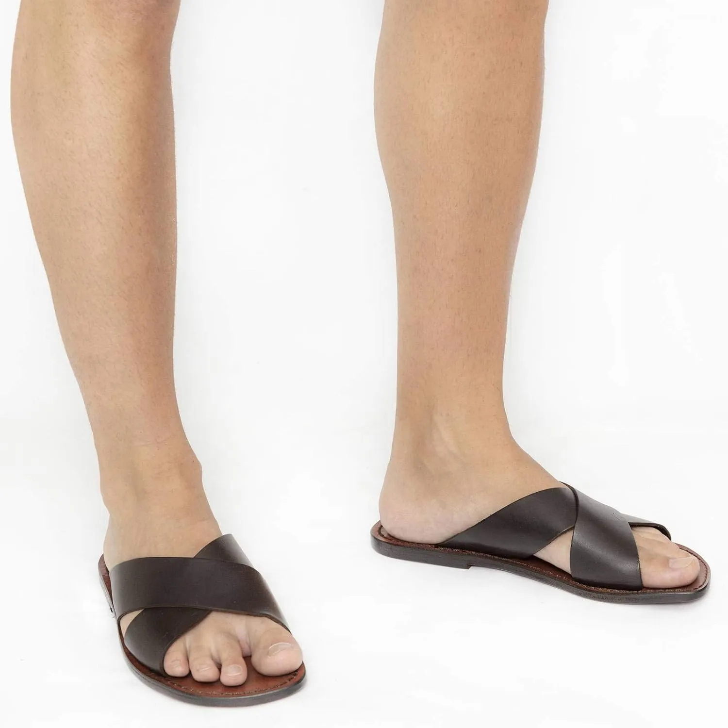 Mens Leather Slippers Handmade in Italy in Black Leather