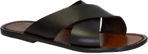 Mens Leather Slippers Handmade in Italy in Black Leather
