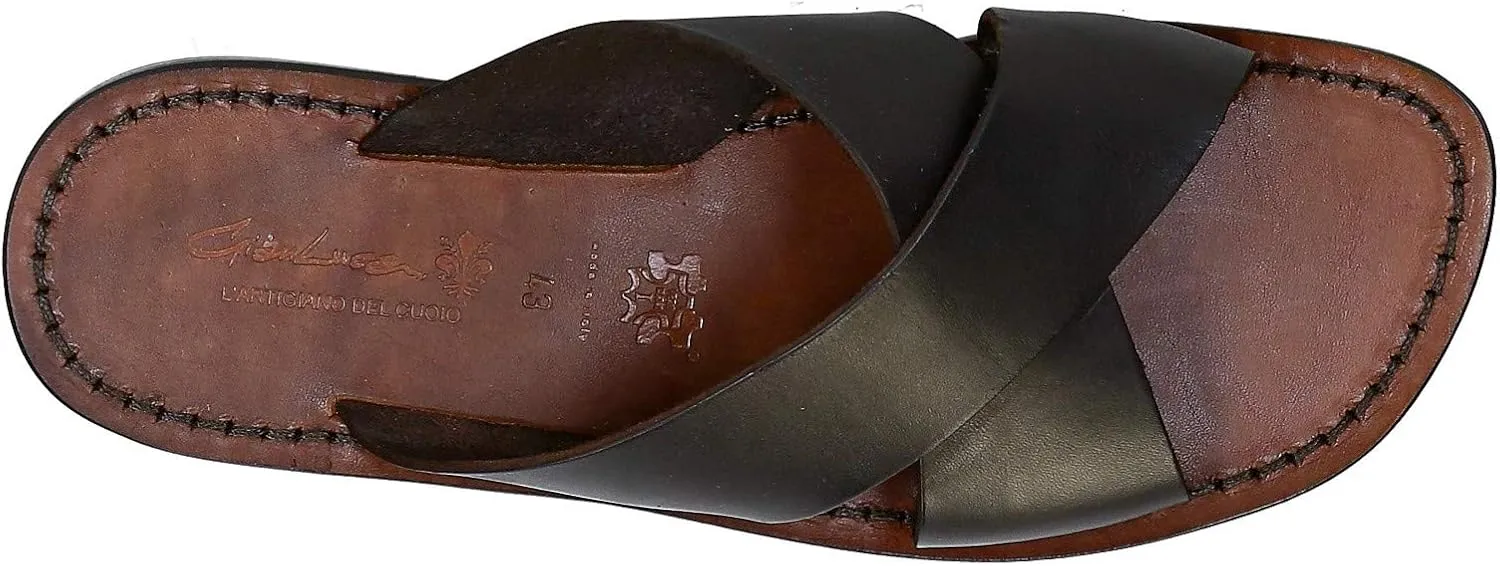 Mens Leather Slippers Handmade in Italy in Black Leather