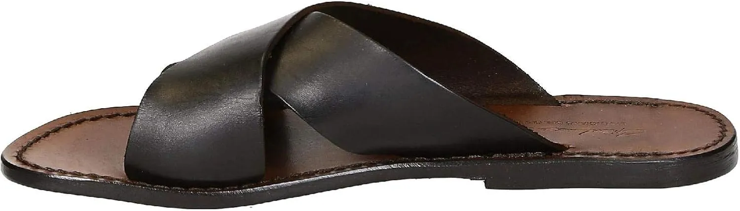 Mens Leather Slippers Handmade in Italy in Black Leather