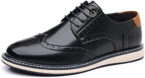 Men's Leather Wing Tip Patchwork Walking Gatsby Brogues Vogue Flat Round Toe Lace Up Work Dress Derby Shoes for Business Leisure Daily