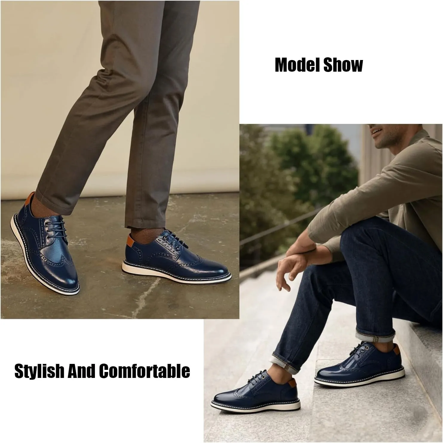 Men's Leather Wing Tip Patchwork Walking Gatsby Brogues Vogue Flat Round Toe Lace Up Work Dress Derby Shoes for Business Leisure Daily