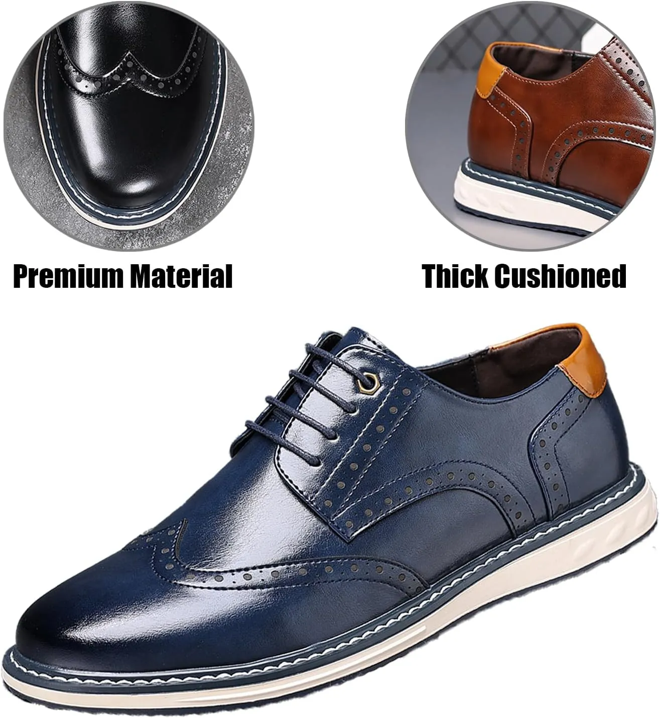 Men's Leather Wing Tip Patchwork Walking Gatsby Brogues Vogue Flat Round Toe Lace Up Work Dress Derby Shoes for Business Leisure Daily