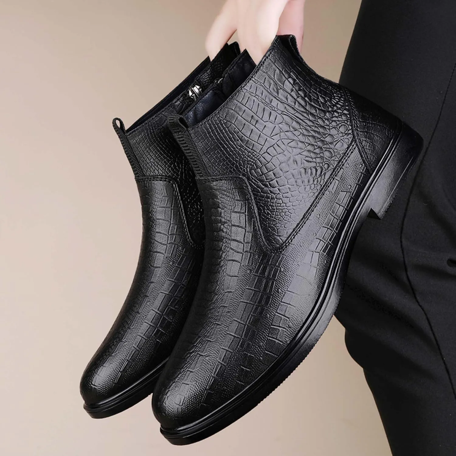 Men's Lightweight Breathable Loafers Wide Version Casual Shoes Comfortable Non Slip Leather Shoes Black