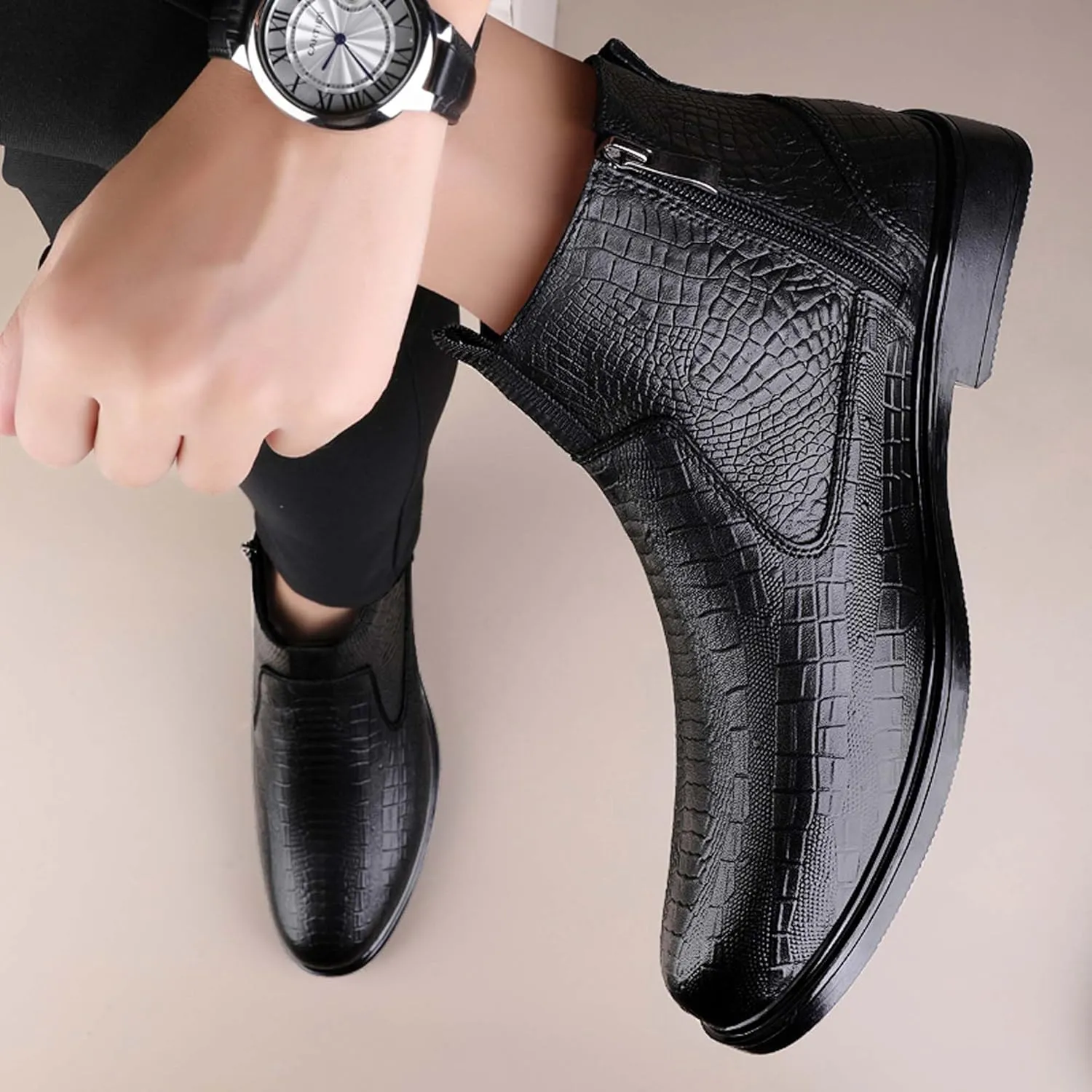 Men's Lightweight Breathable Loafers Wide Version Casual Shoes Comfortable Non Slip Leather Shoes Black