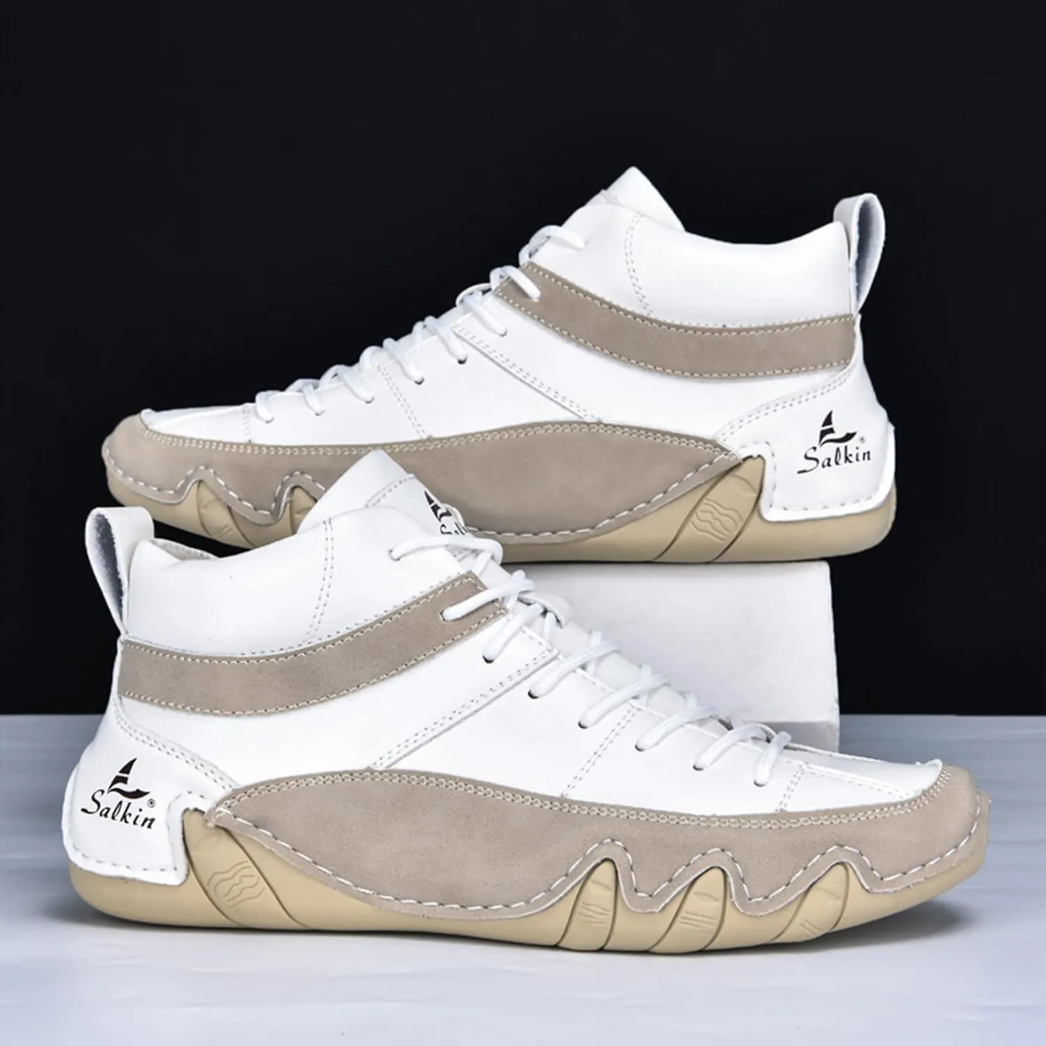 Men's Lightweight Handmade High Top Chukka Boots - Soft Leather Lace-Up Ankle Boots for Driving Hiking & Walking - Non-Slip Dress Sneakers All Season Casual