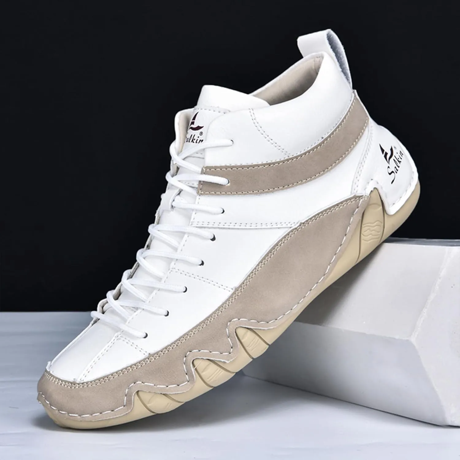 Men's Lightweight Handmade High Top Chukka Boots - Soft Leather Lace-Up Ankle Boots for Driving Hiking & Walking - Non-Slip Dress Sneakers All Season Casual